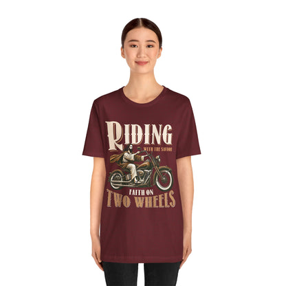 Riding With the Savior Shirt – Christian Biker Motorcycle Faith Graphic Tee