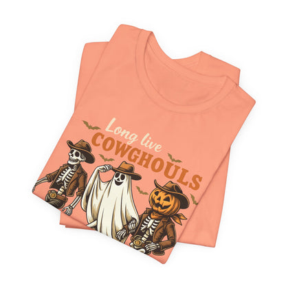 Long Live Cowghouls Shirt Western Halloween Skeleton Ghost Pumpkin Tee, Spooky Cowgirl Fall Outfit