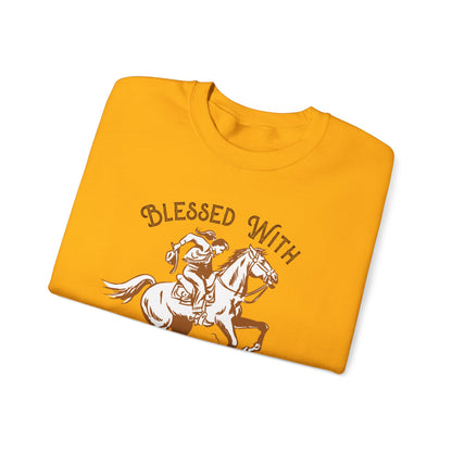Blessed with a Cowgirl Sweatshirt – Retro Christian Western Rodeo Pullover