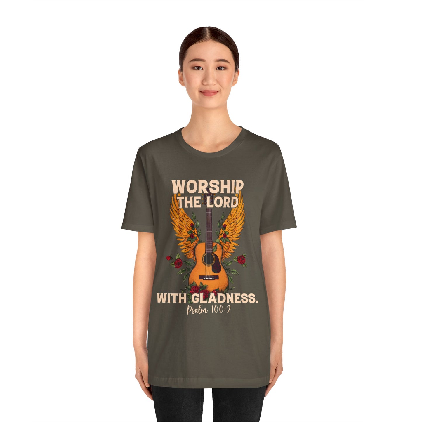 Retro Worship the Lord with Gladness Shirt – Psalm 100:2 Guitar Christian Tee