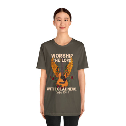 Retro Worship the Lord with Gladness Shirt – Psalm 100:2 Guitar Christian Tee