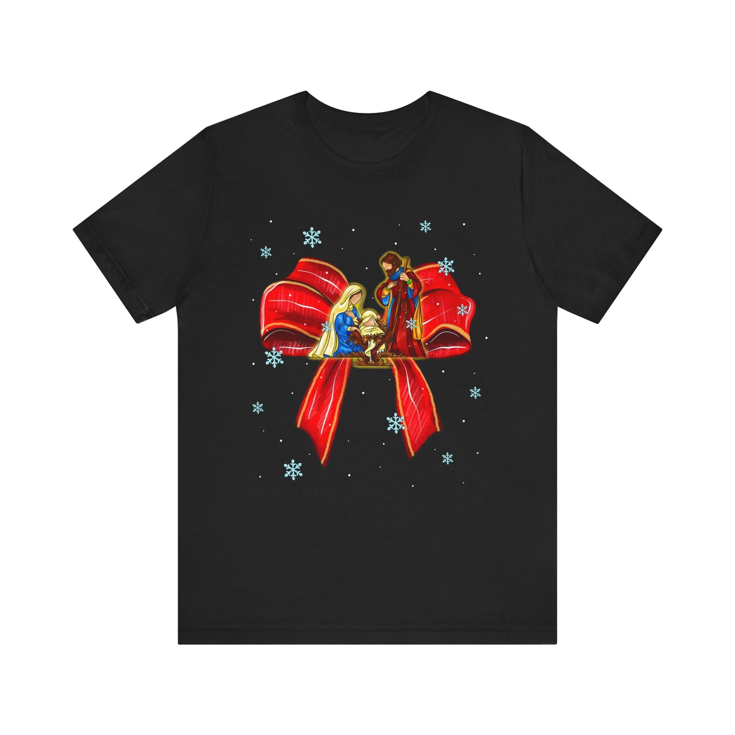 Nativity Scene Christmas Shirt – Coquette Bow Faith Tee, Jesus Holiday Pajama Top