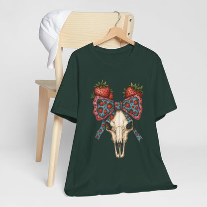 Retro Strawberry Cow Skull Shirt – Western Coquette Summer Vibes Tee