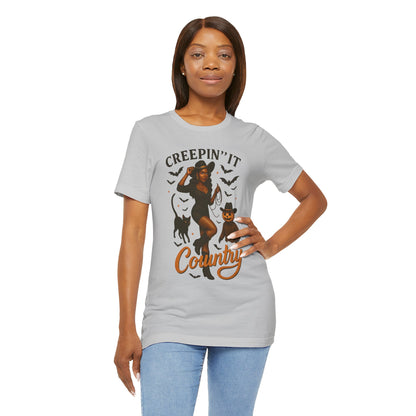 Creepin’ It Country Shirt – Spooky Cowgirl Pumpkin Western Halloween Tee