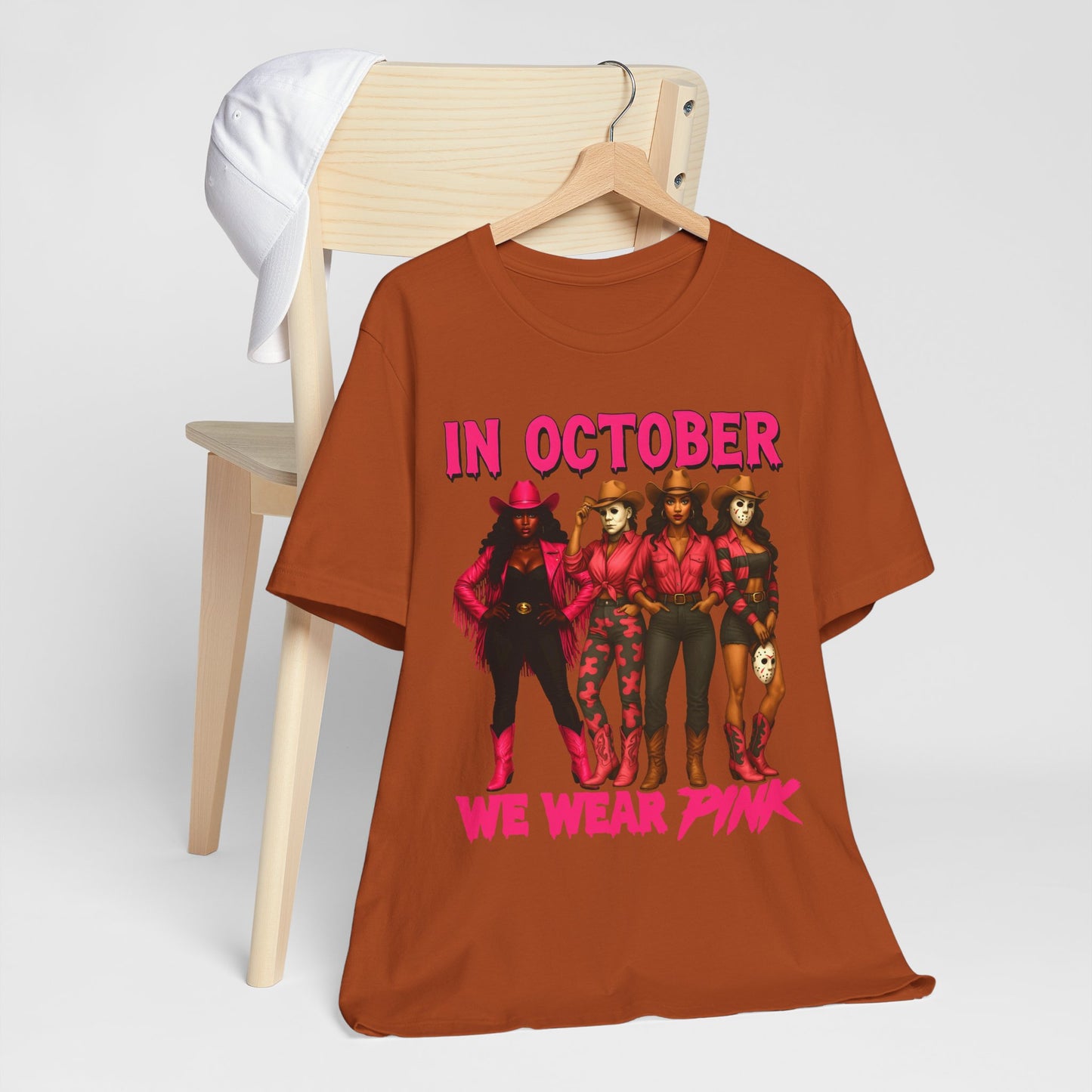 In October We Wear Pink Shirt – Western Cowgirl Squad Halloween Awareness Tee