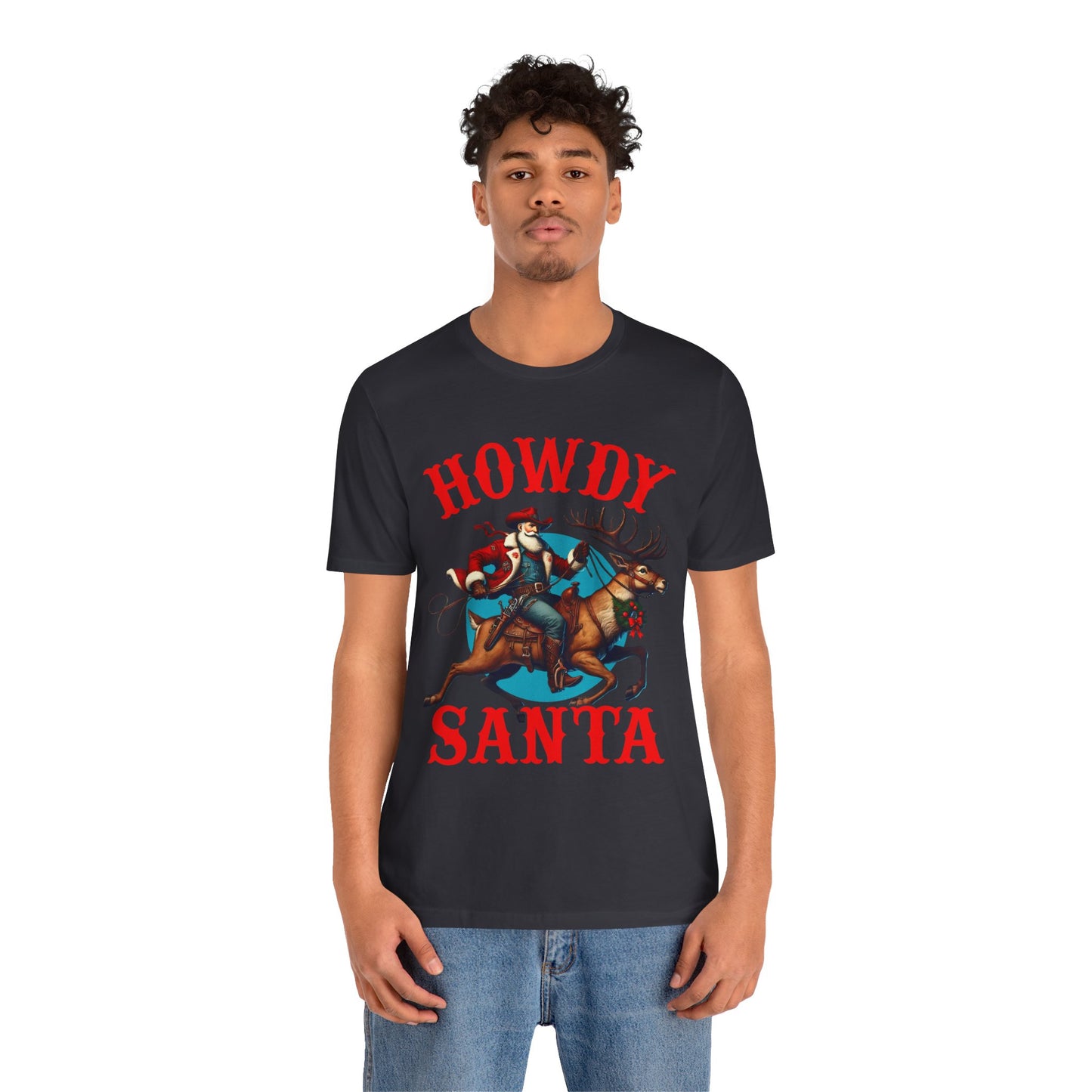 Howdy Santa Shirt – Funny Western Cowboy Riding Reindeer Christmas Rodeo Tee