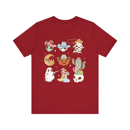 Western Halloween Cowboy Alien Rodeo Skull Spooky Ghost Kids T-Shirt