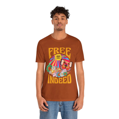 Free Indeed Shirt – Retro Flowers & Butterflies 80s John 8:36 Christian Tee