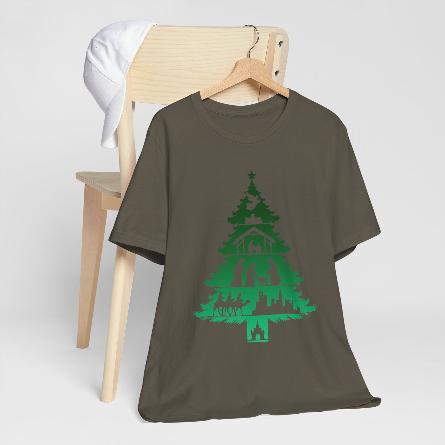 Nativity Christmas Tree Shirt – Christian Faith Holiday Pajama Top Tee