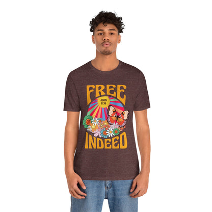 Free Indeed Shirt – Retro Flowers & Butterflies 80s John 8:36 Christian Tee