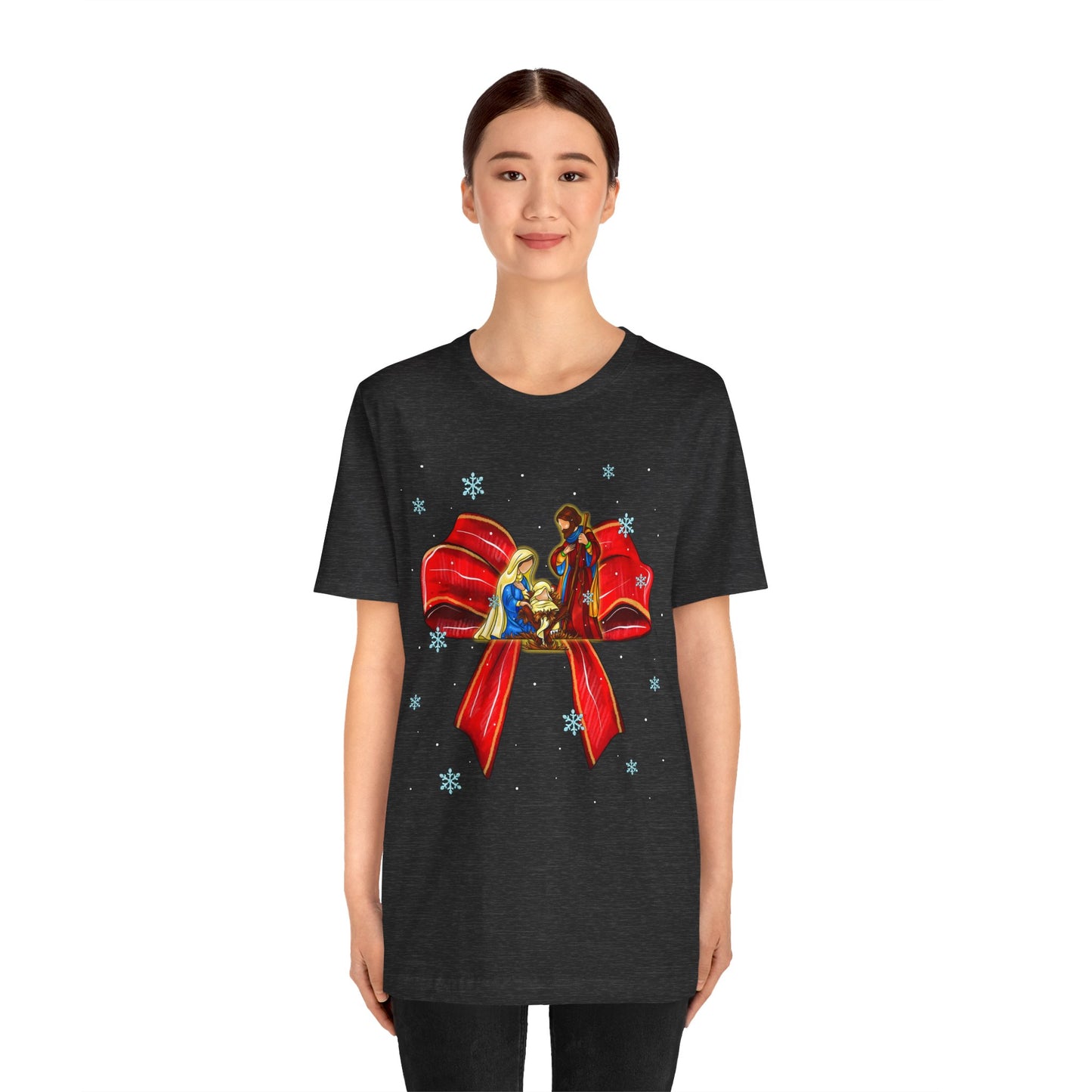 Nativity Scene Christmas Shirt – Coquette Bow Faith Holiday Pajama Tee