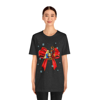 Nativity Scene Christmas Shirt – Coquette Bow Faith Holiday Pajama Tee