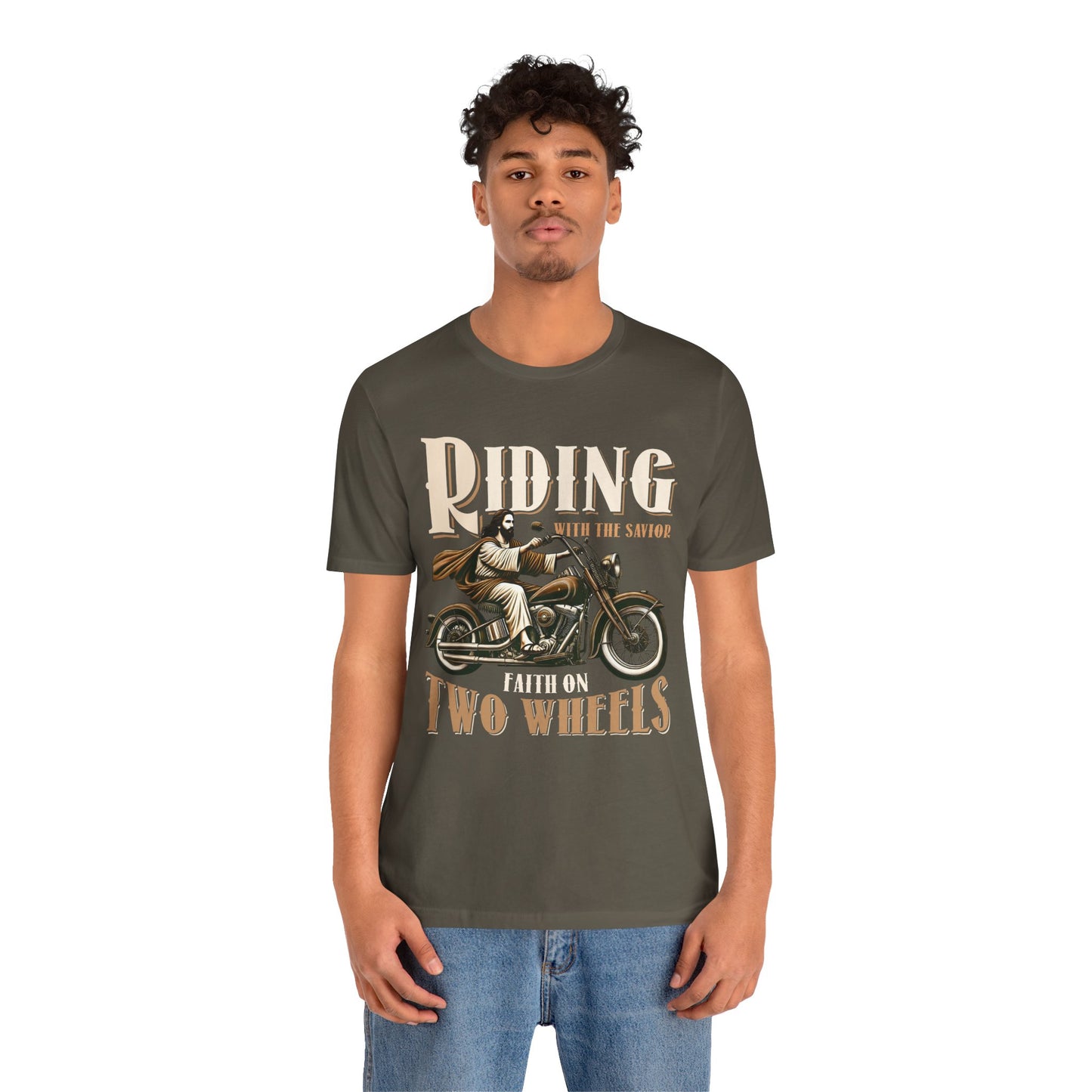 Riding With the Savior Shirt – Christian Biker Motorcycle Faith Graphic Tee
