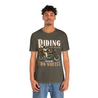 Riding With the Savior Shirt – Christian Biker Motorcycle Faith Graphic Tee