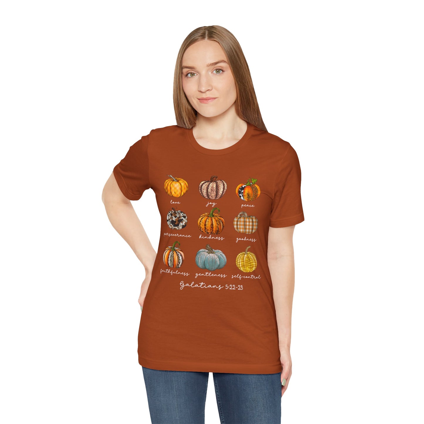 Pumpkin Buffalo Plaid Bible Verse Shirt – Galatians Christian Thanksgiving Tee