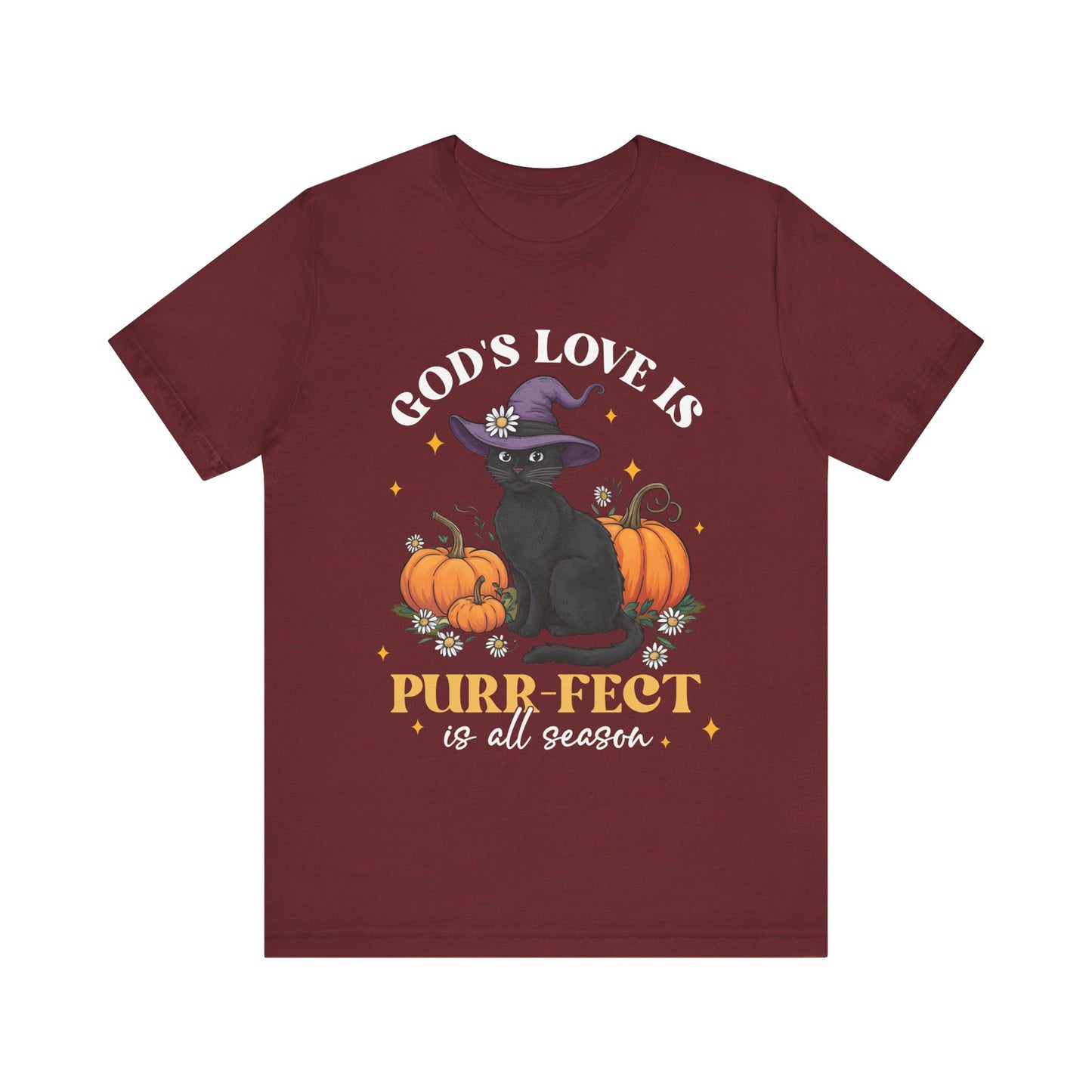 God’s Love Is Purr-fect Shirt – Cute Christian Black Cat Pumpkin Fall Faith Tee