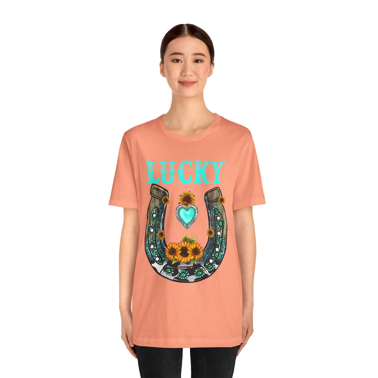 Horse Shoe Lucky Shirt – Western Turquoise Gemstone Texas Sunflowers Tee