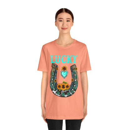 Horse Shoe Lucky Shirt – Western Turquoise Gemstone Texas Sunflowers Tee