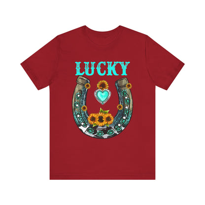 Horse Shoe Lucky Shirt – Western Turquoise Gemstone Texas Sunflowers Tee