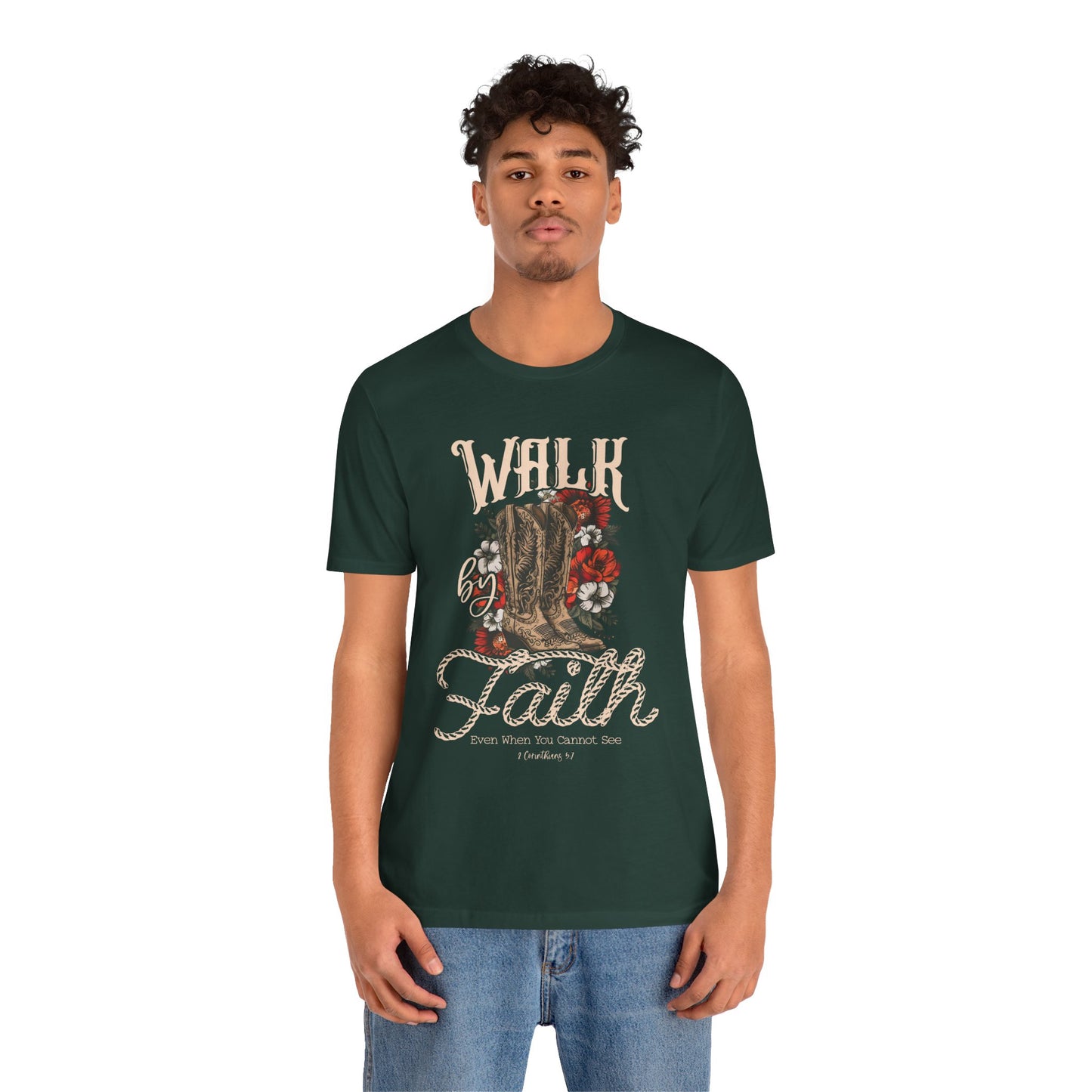 Walk by Faith Shirt – 2 Corinthians 5:7 Christian Jesus Bible Verse Tee