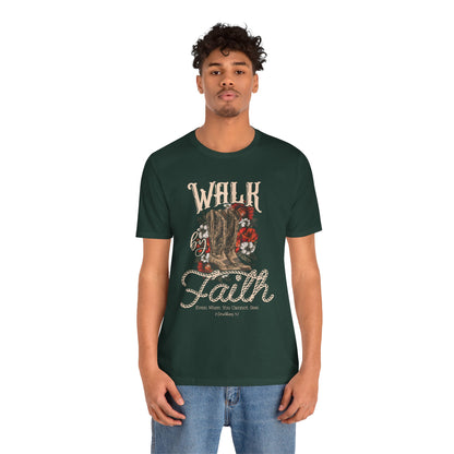 Walk by Faith Shirt – 2 Corinthians 5:7 Christian Jesus Bible Verse Tee