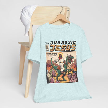 Jurassic Jesus Shirt – Dino-Riding Savior Comic Book Christian Tee
