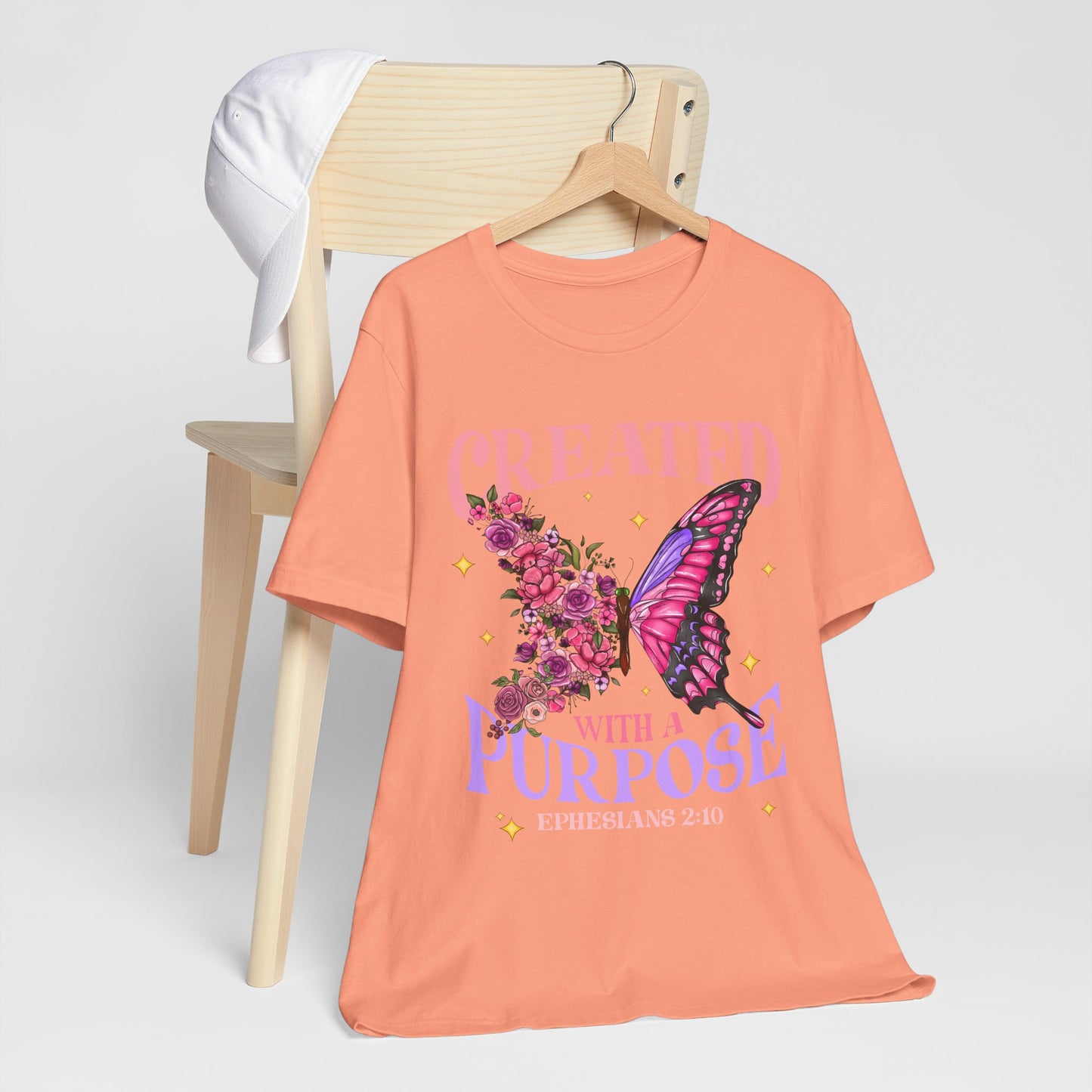 Created With a Purpose Shirt – Christian Butterfly Floral Inspirational Faith Tee