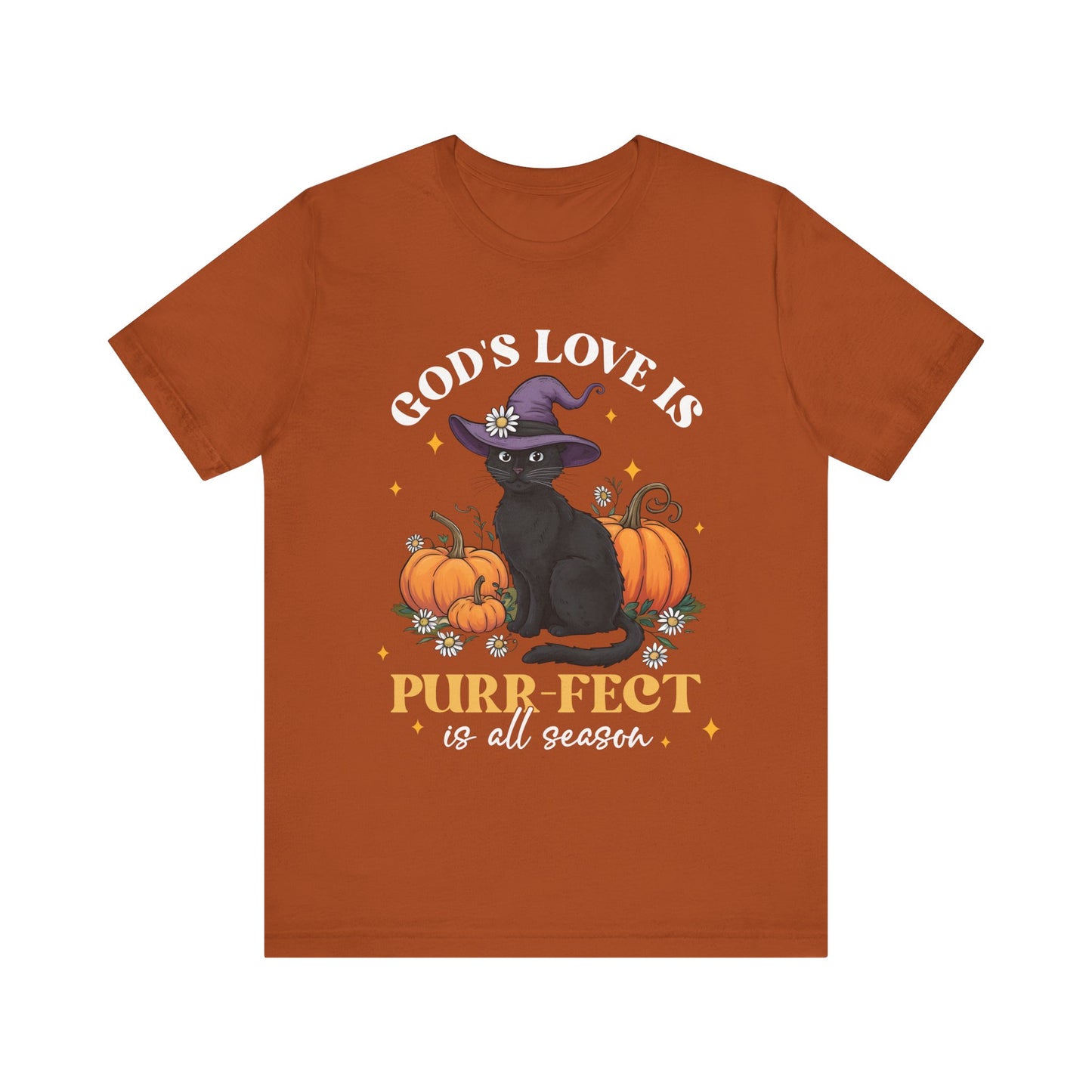 God’s Love Is Purr-fect Shirt – Cute Christian Black Cat Pumpkin Fall Faith Tee