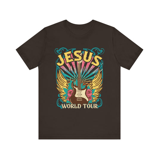 Jesus World Tour Shirt – Retro 70s 80s Rock Concert Guitar Christian Tee