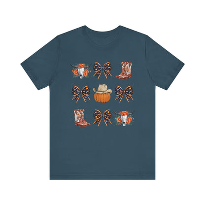 Western Halloween Cowgirl Shirt Boots & Pumpkin Skull Rodeo Tee