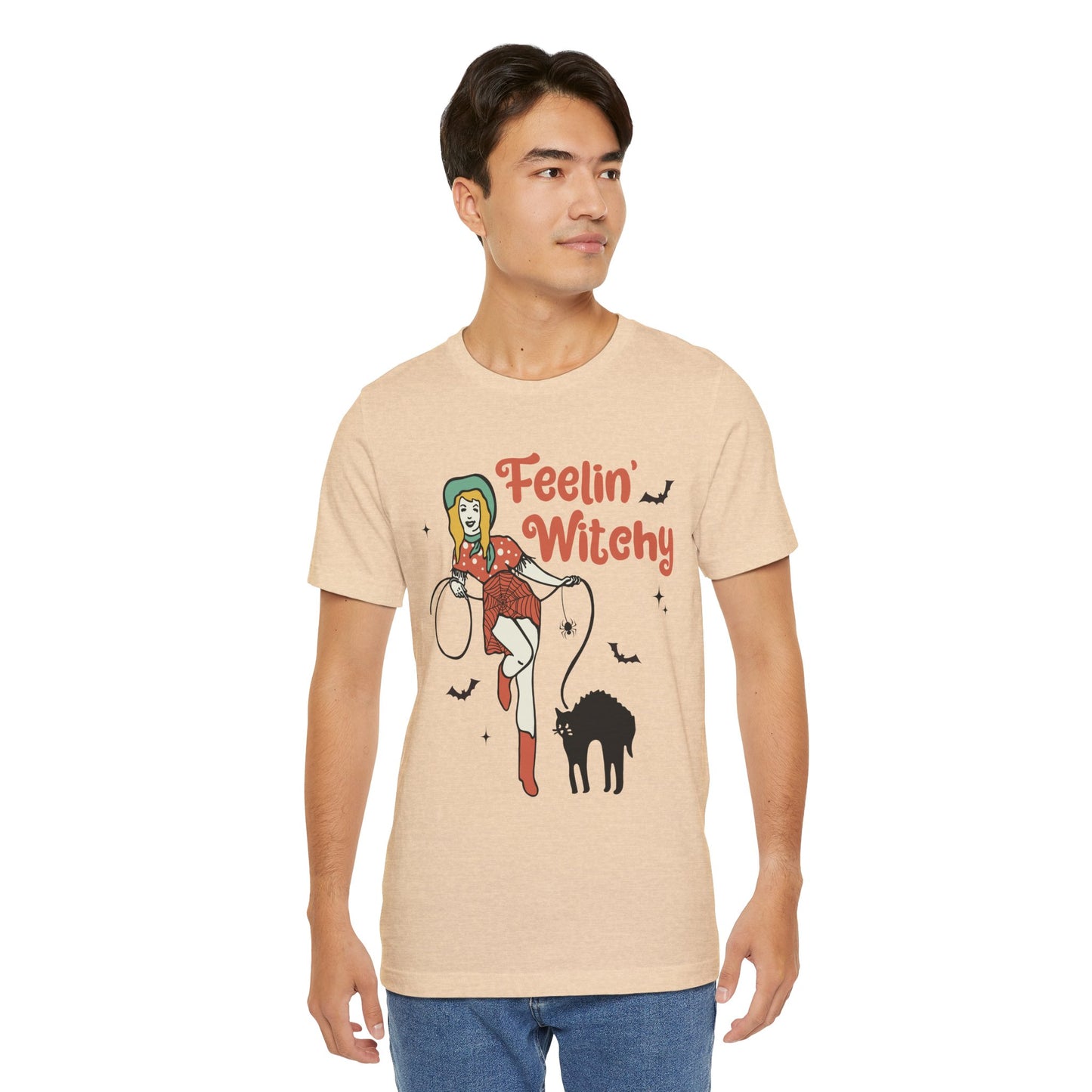 Feelin’ Witchy Shirt Vintage Pin-Up Witch & Black Cat Halloween Tee