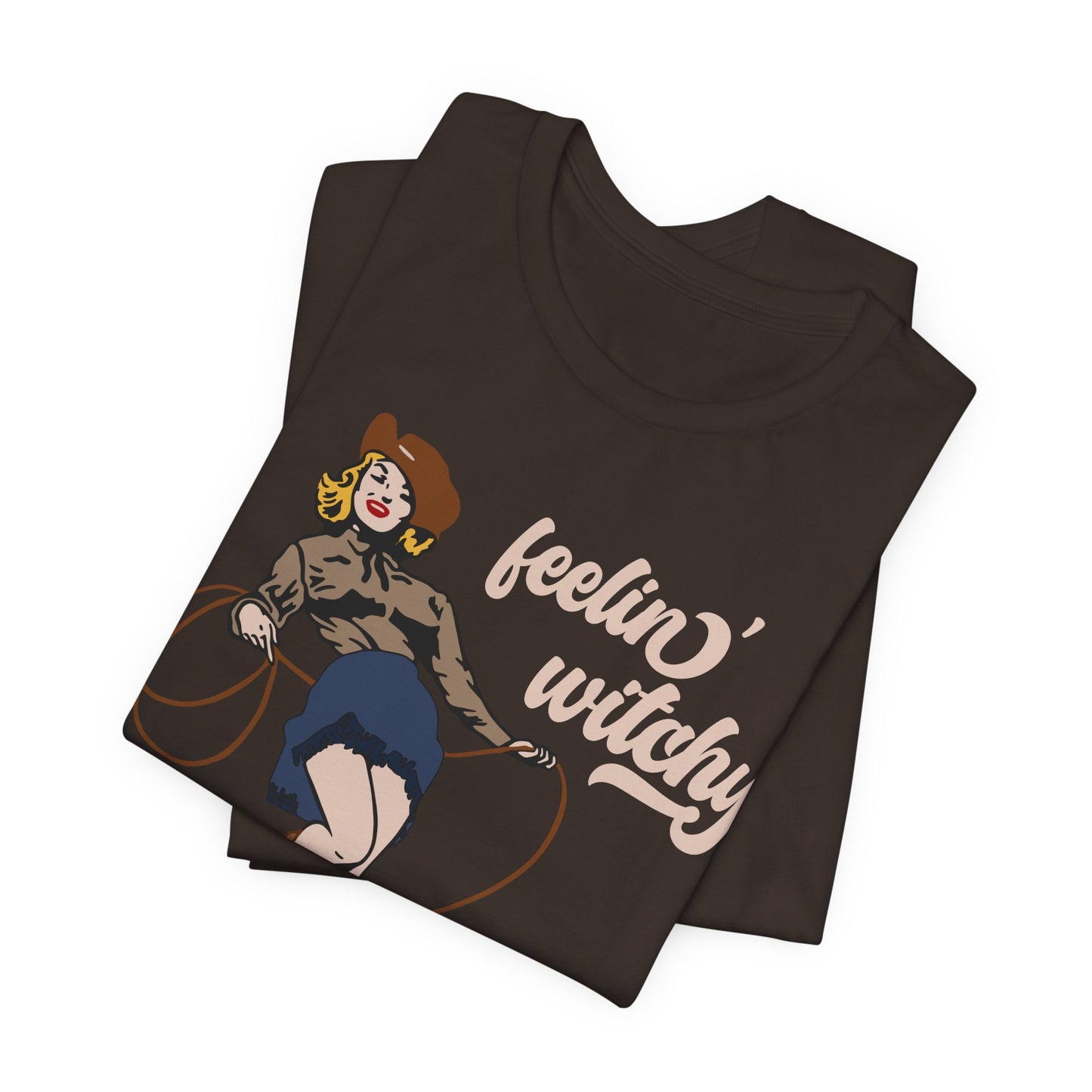 Feeling Witchy Shirt – Vintage Pin-Up Girl & Black Cat Halloween Tee