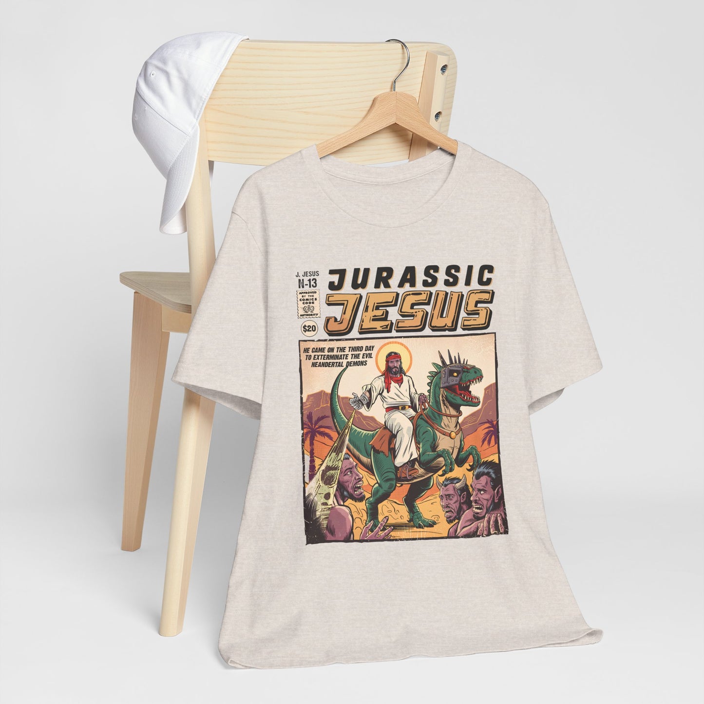 Jurassic Jesus Shirt – Dino-Riding Savior Comic Book Christian Tee