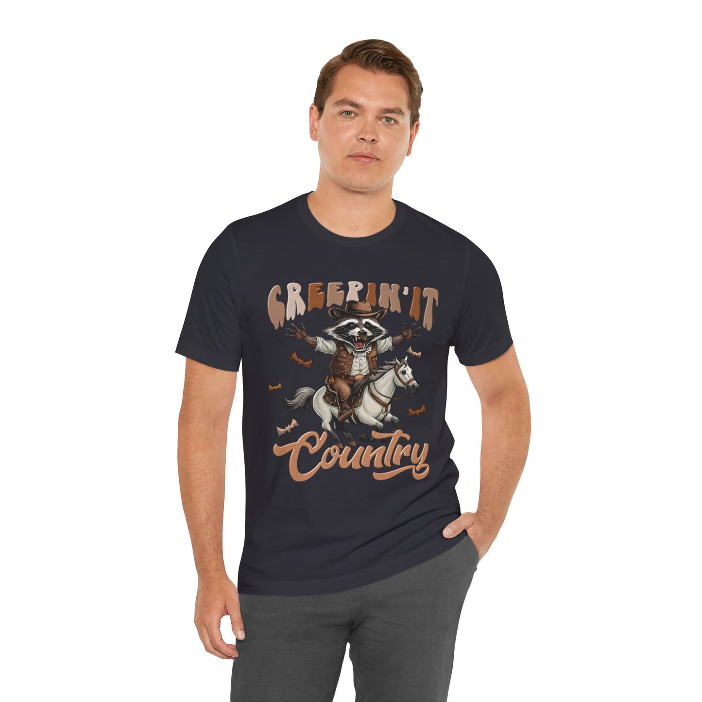 Creepin It Country Creepy Raccoon Halloween Horse Ride Howdy T-Shirt