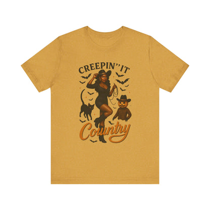 Creepin’ It Country Shirt – Spooky Cowgirl Pumpkin Western Halloween Tee