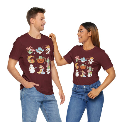 Western Halloween Cowboy Alien Rodeo Skull Spooky Ghost Kids T-Shirt