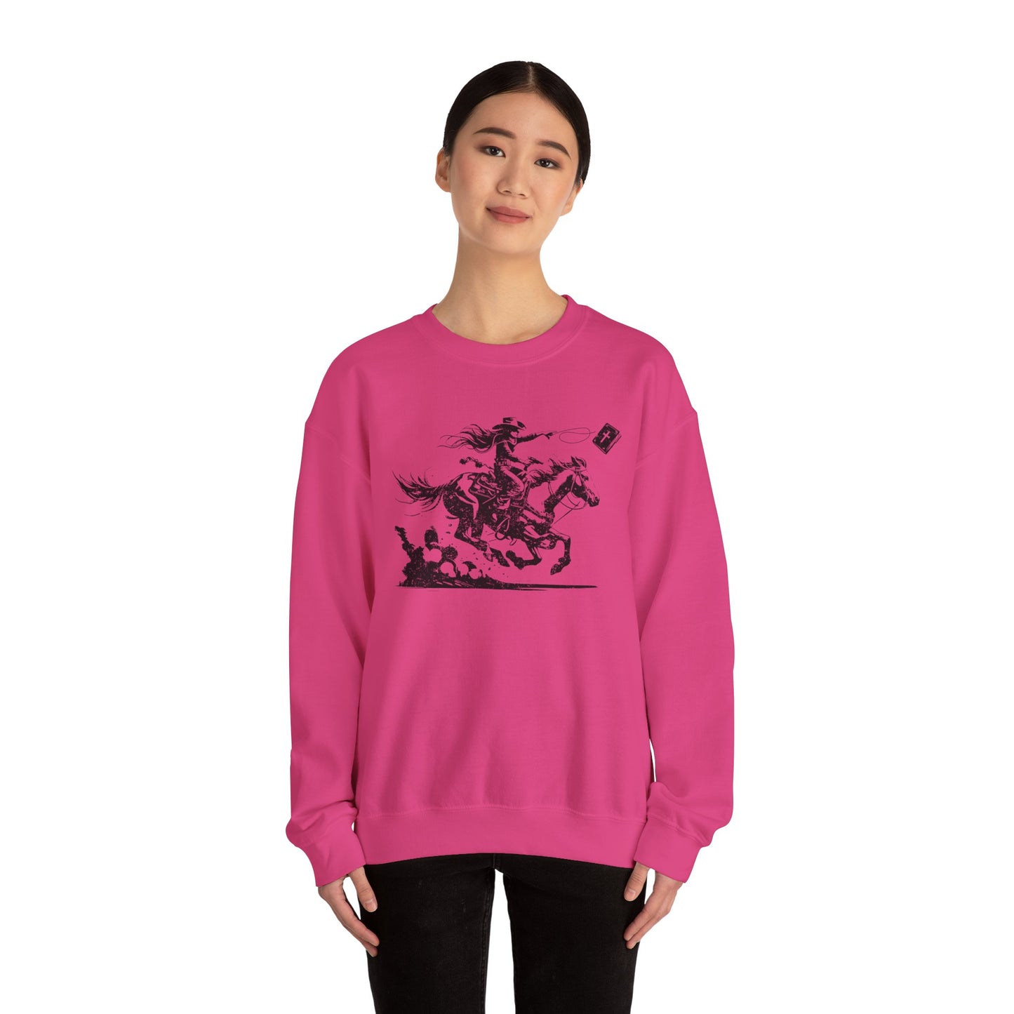 Cowgirl Riding Horse Sweatshirt – Christian Scripture Western Rodeo Texas Pullover