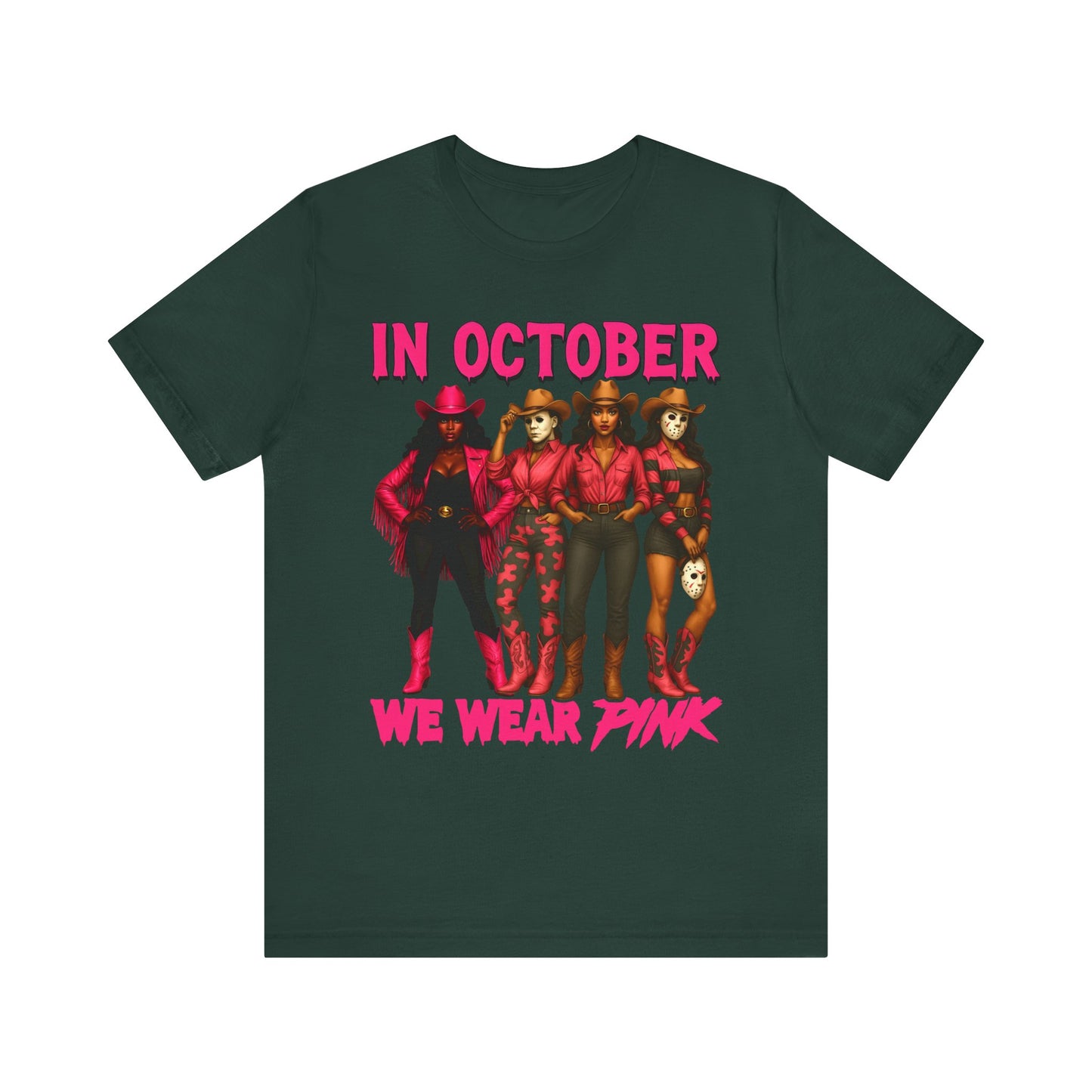In October We Wear Pink Shirt – Western Cowgirl Squad Halloween Awareness Tee