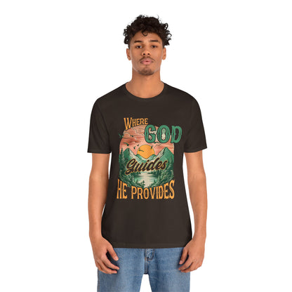 Where God Guides He Provides Shirt – Mountain Sunset Retro Christian Tee