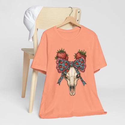 Retro Strawberry Cow Skull Shirt – Western Coquette Summer Vibes Tee