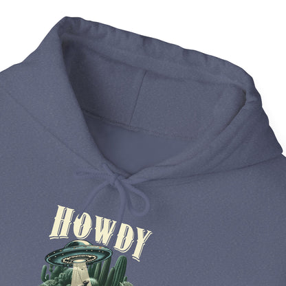 Howdy Cow Abduction Hoodie – Western UFO Rodeo Cactus Desert Texas Pullover