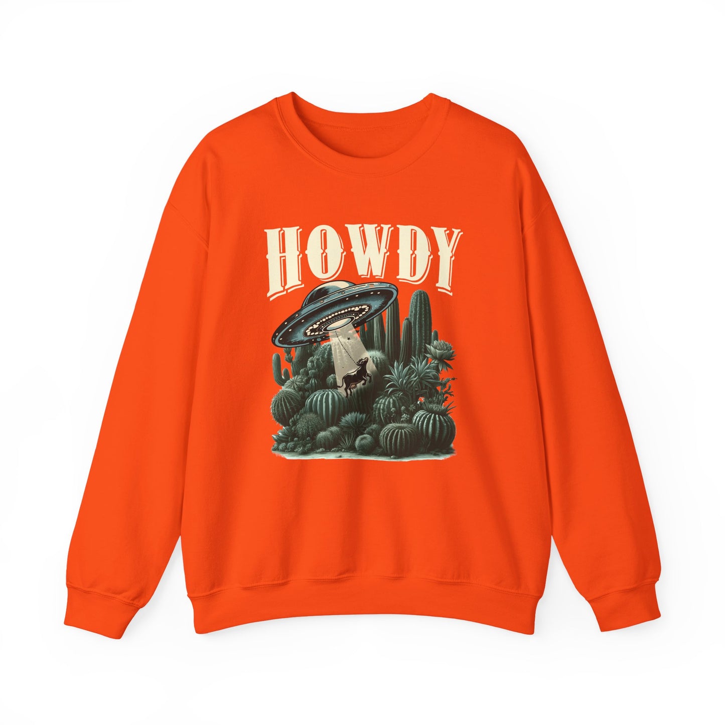 Howdy Cow Abduction Sweatshirt – Western UFO Rodeo Cactus Texas Pullover