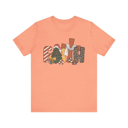 Retro Groovy Faith Christmas Tree Shirt – Christian Jesus Cross Holiday Tee