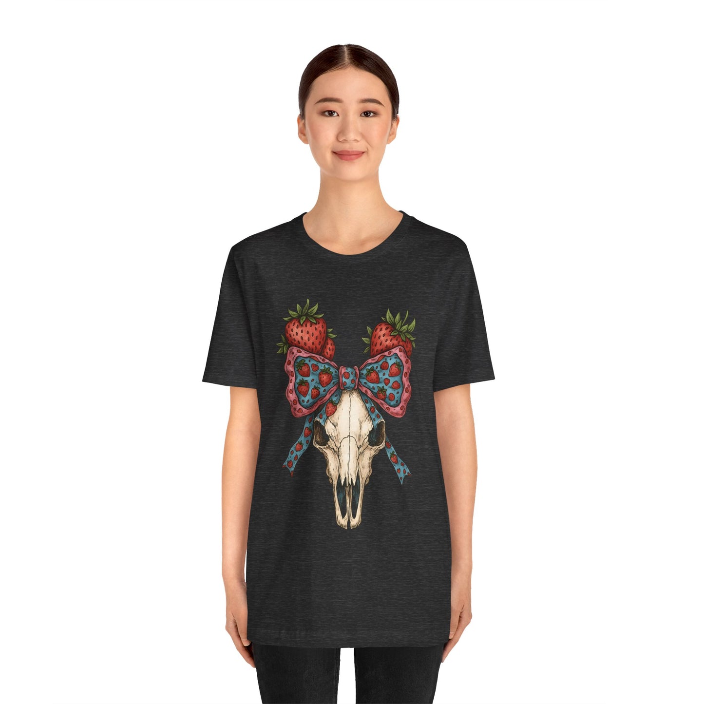 Retro Strawberry Cow Skull Shirt – Western Coquette Summer Vibes Tee
