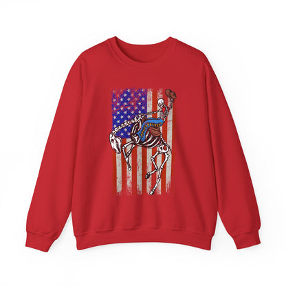 US Flag Skeleton Cowboy Sweatshirt – Western Horse Rodeo Country Pullover