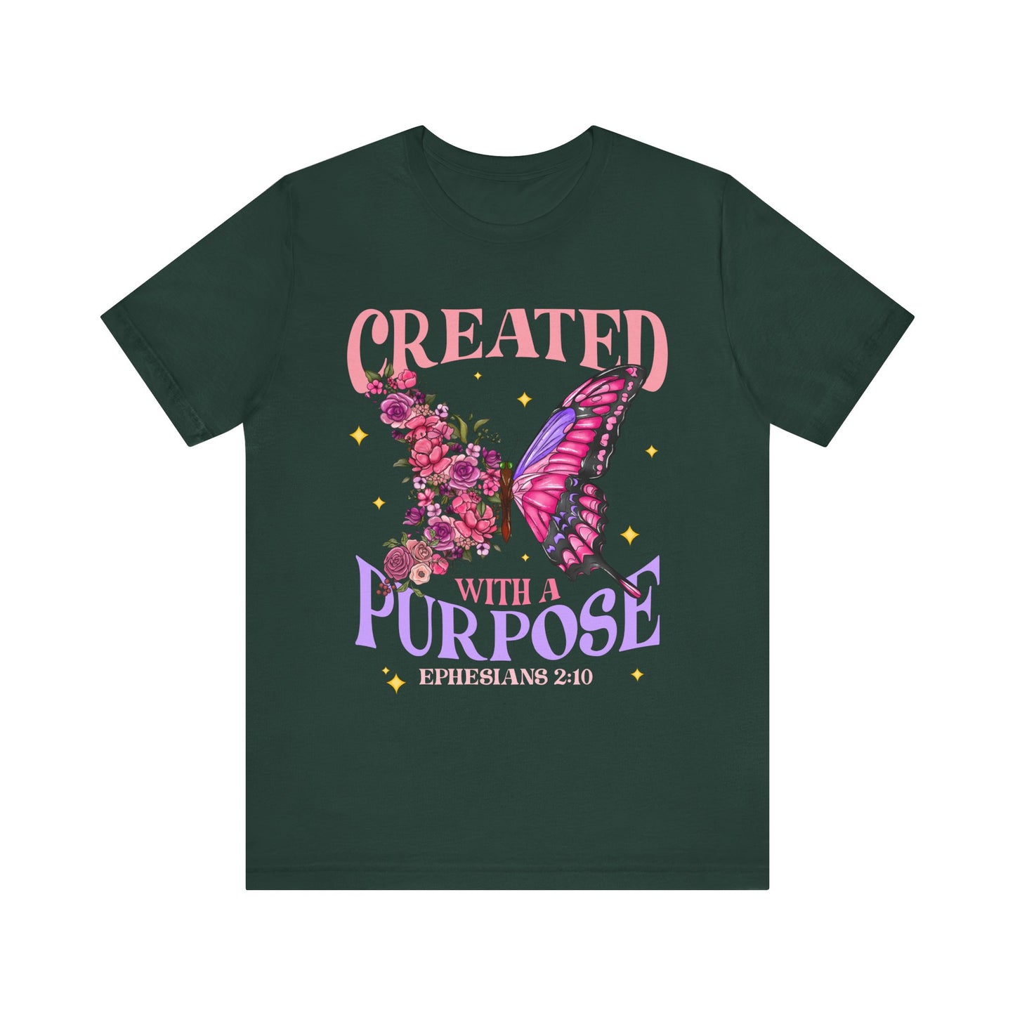 Created With a Purpose Shirt – Christian Butterfly Floral Inspirational Faith Tee