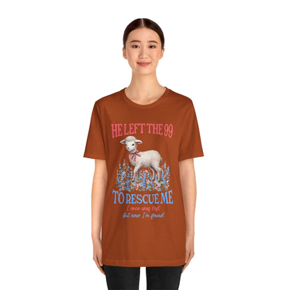 He Left the 99 to Rescue Me Shirt – Christian Lamb Flowers Faith Tee