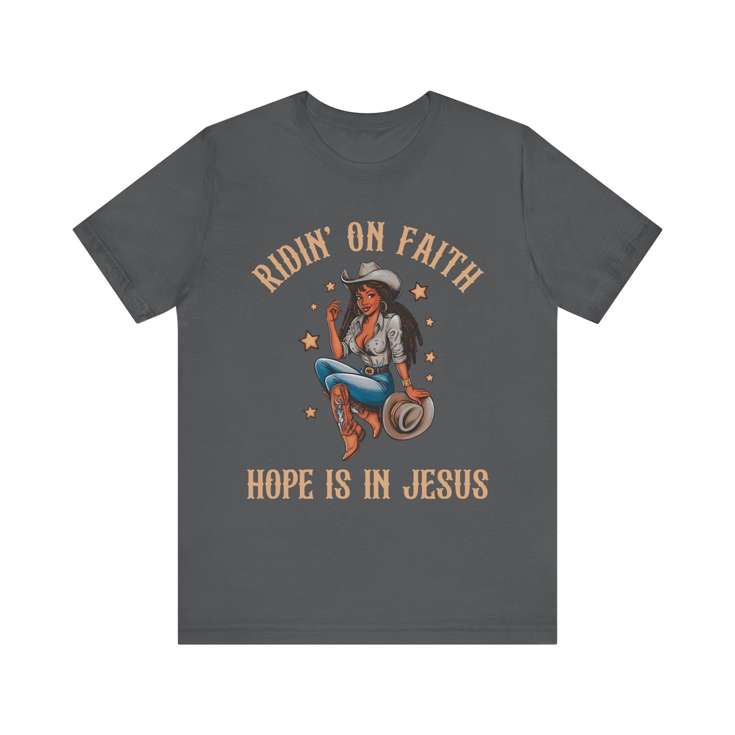 Ridin’ On Faith Cowgirl Shirt – Black Christian Western Jesus Tee