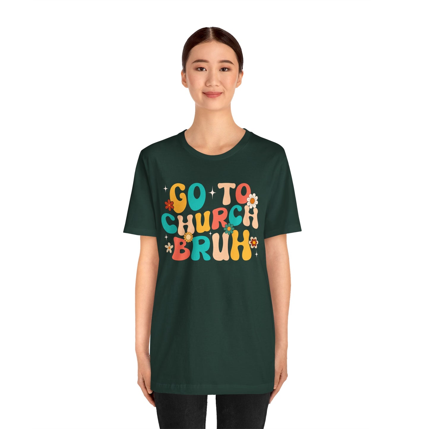 Go to Church Bruh Shirt – Funny Retro Groovy Christian Hippie Flower Faith Tee