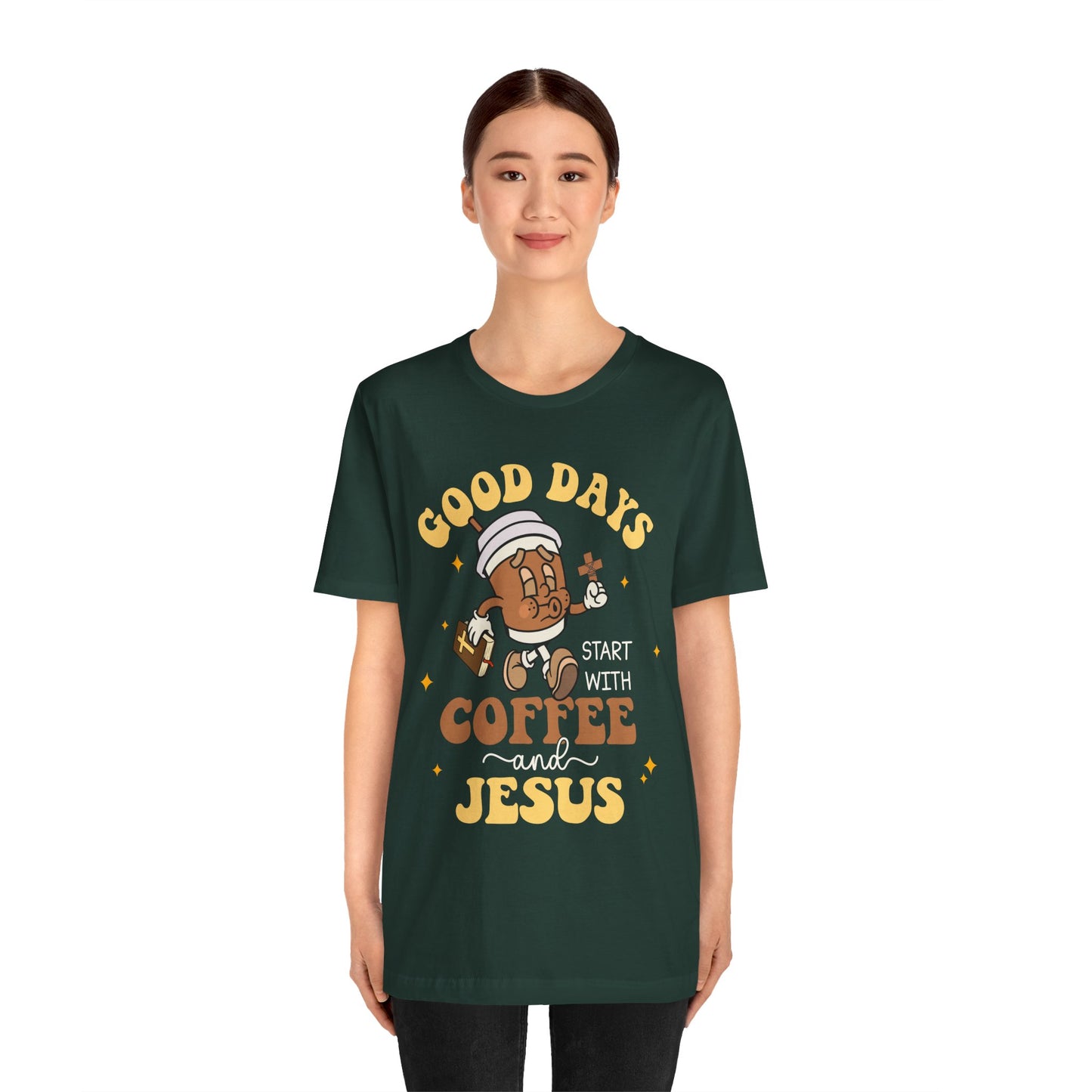 Good Days Start with Coffee & Jesus Shirt – Christian Groovy Prayer Tee